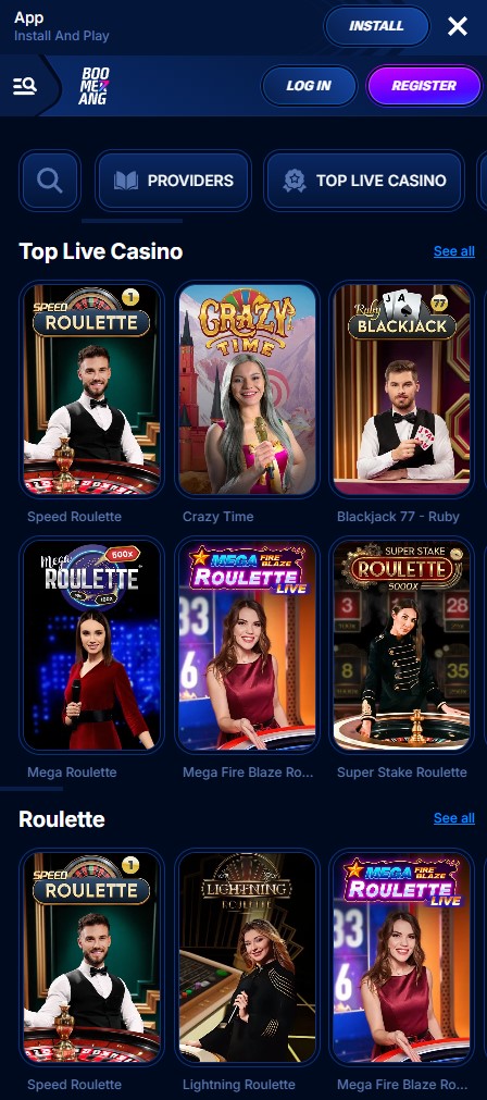 Live Casino bei Boomerang Bet Mobile